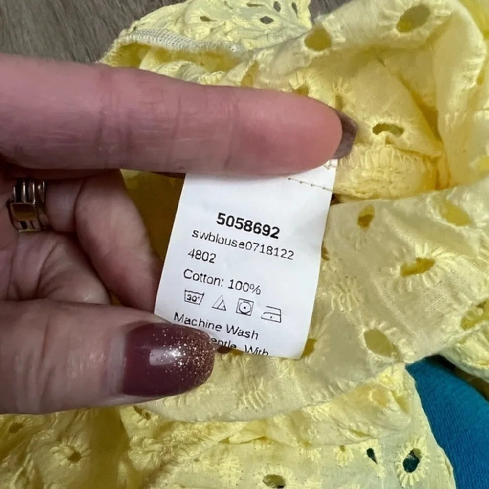 Shein Yellow Eyelet Smocked Long Sleeve Top